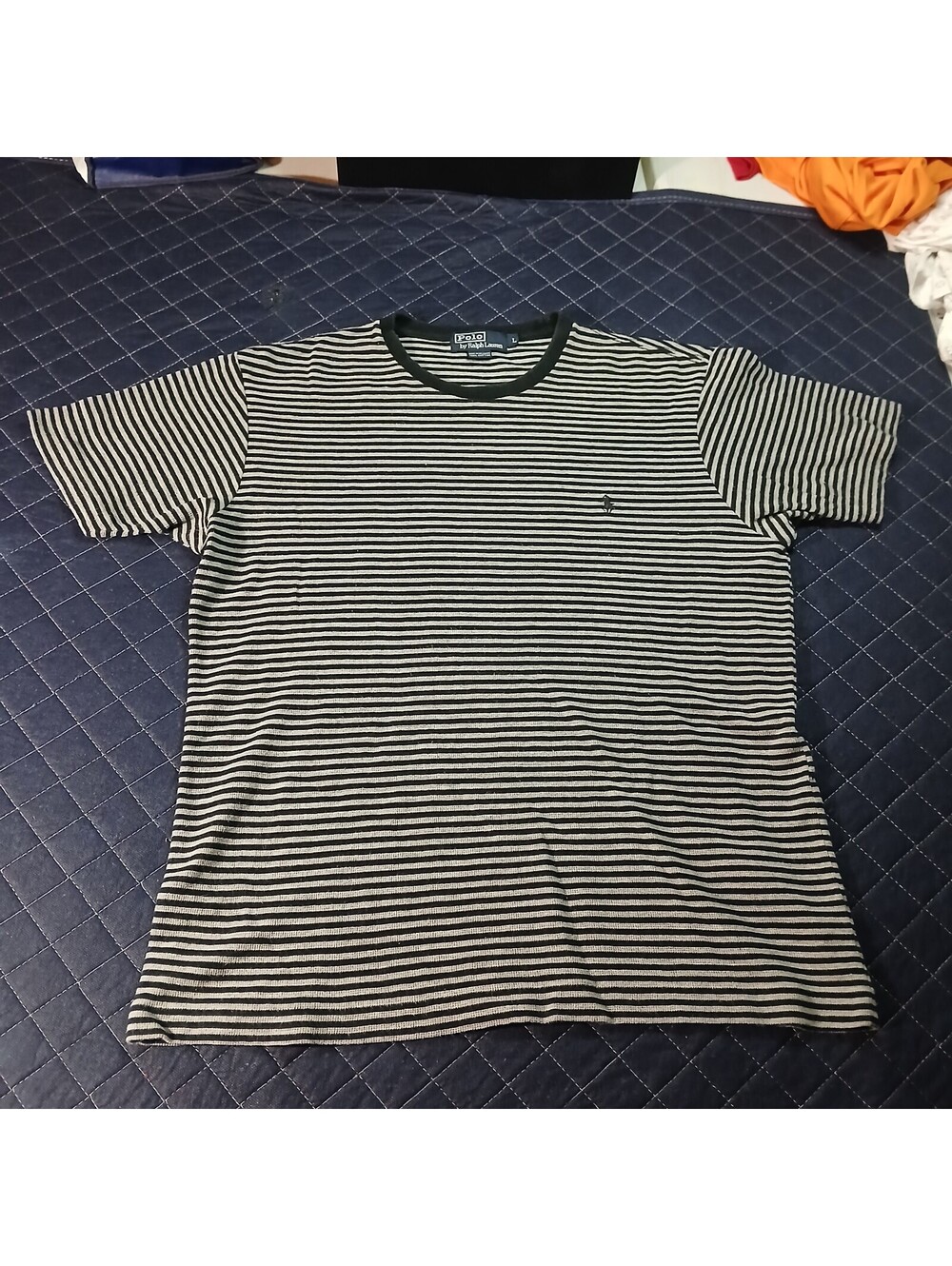 Polo Ralph Lauren Striped T-Shirt Black White Cotton Tee Size L Preppy